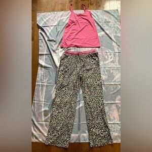 Pink Top with Leopard Print Pajama Pants Set